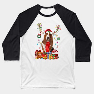 Basset Hound Reindeer Santa Christmas Color Lights Baseball T-Shirt